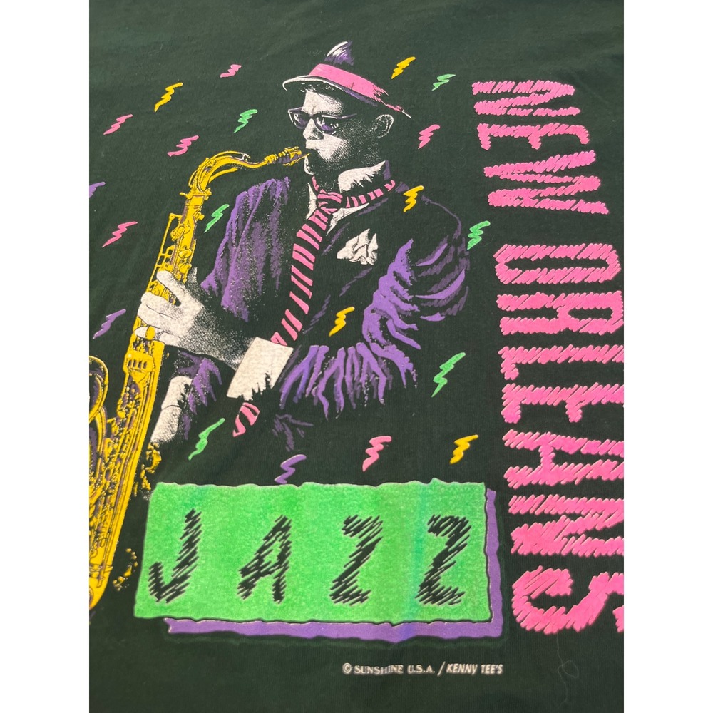 Vintage New Orleans Jazz T Shirt Mens XL Green Single Stitch Kenny Tees Graphic